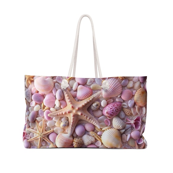 Seashell & Starfish Tote Bag – Large Beach Shoulder Bag - Picture 2 of 3